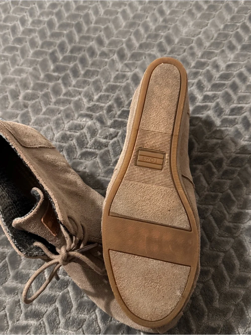Women's  Toms Taupe Suede Wedge Ankle Boots - Lace-Up Comfort